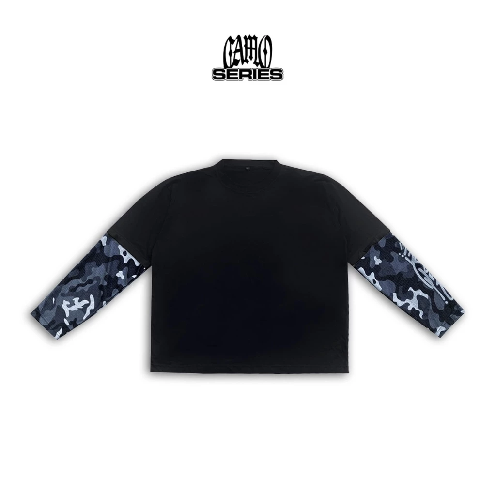Camo Double Sleeve Waffle Long Sleeve HITAM