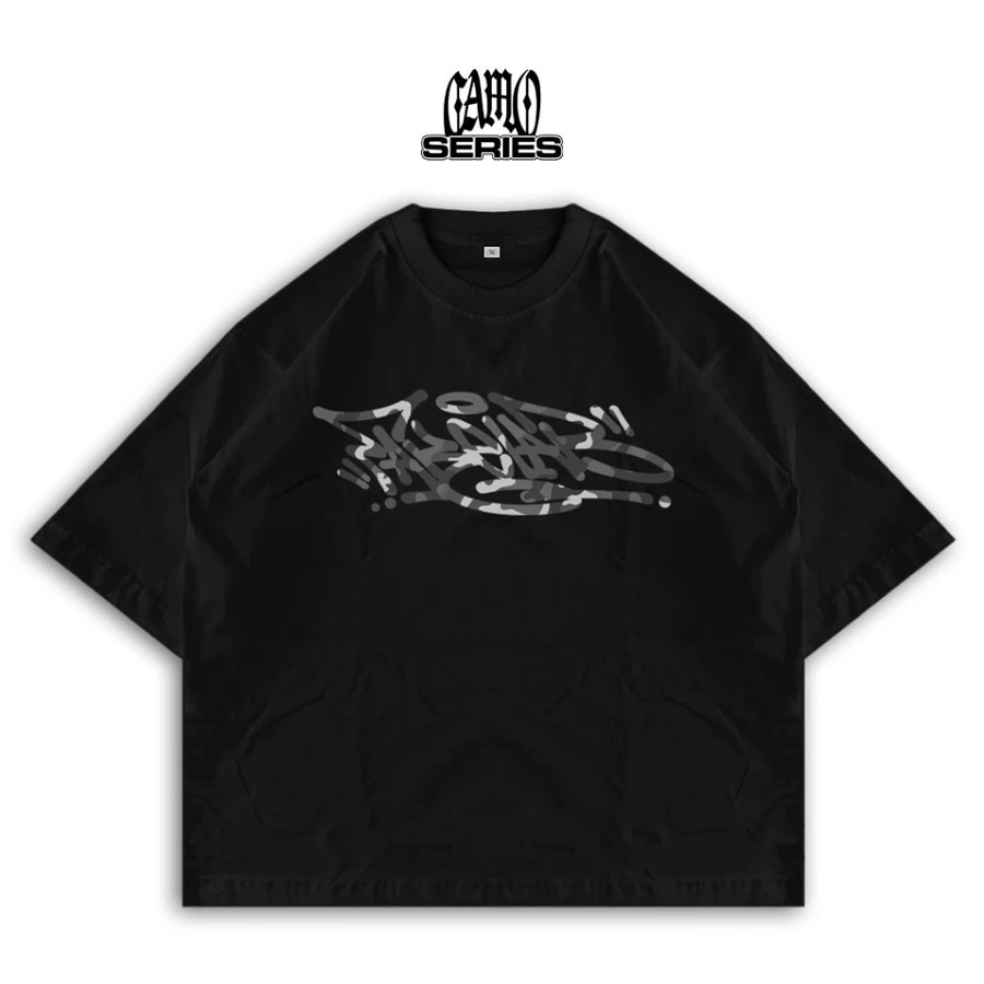Boxy Tagging Camo Black Tshirt