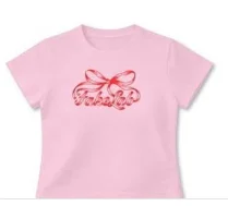 cute ribbon Women Tshirt PINK