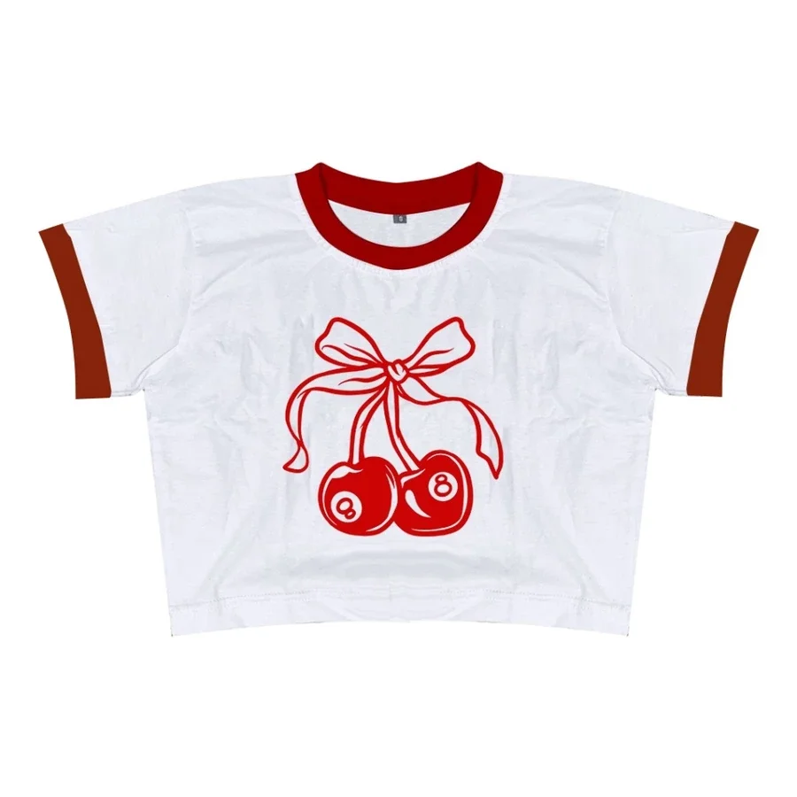 White Red Ribbon Cherry Slef Baby Tee